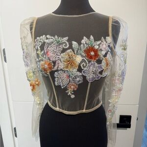 Embellished hand beaded Floral Sheer dress/wedding gown  topper NWT SIZE 6
